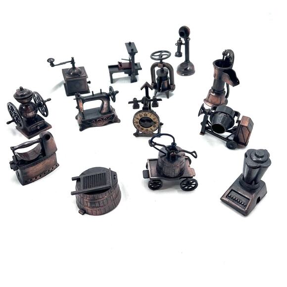 13 PC Lot Vintage Die-Cast Miniature Pencil Sharpener Antique Machinery